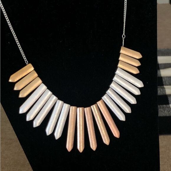 Handmade Gold and Silver Tone Spike Statement Necklace - Picture 3 of 5